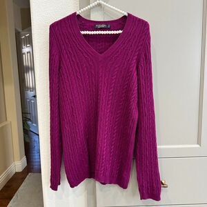 Brooks Brothers Italian Cashmere Cable Knit V Neck Sweater L Lg Scotland